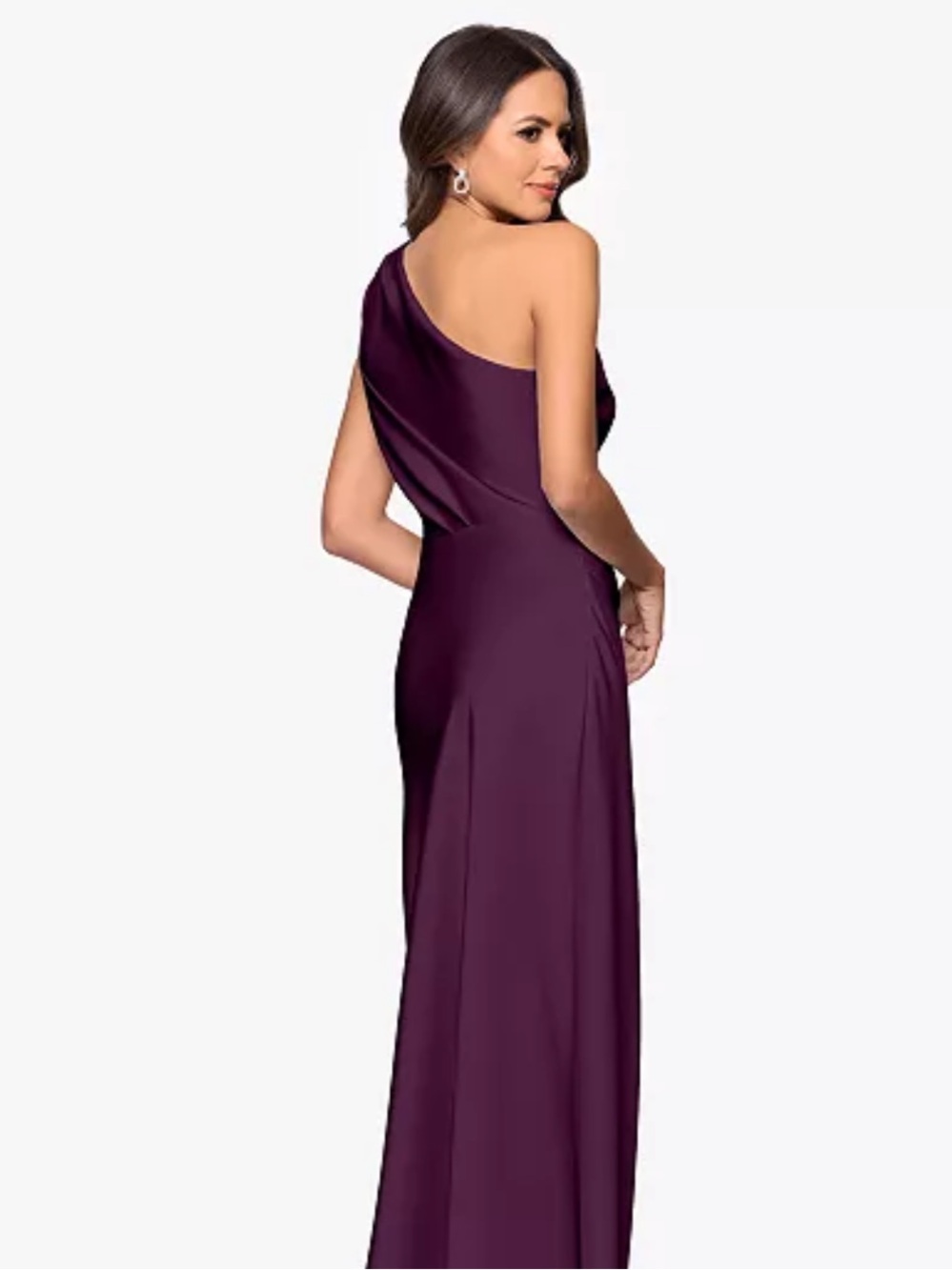Betsy & Adam One-Shoulder Evening Gown in Plum